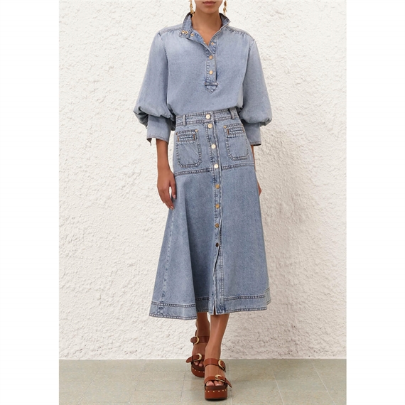 Zimmermann Denim Midi Nederdel, Sea Form 